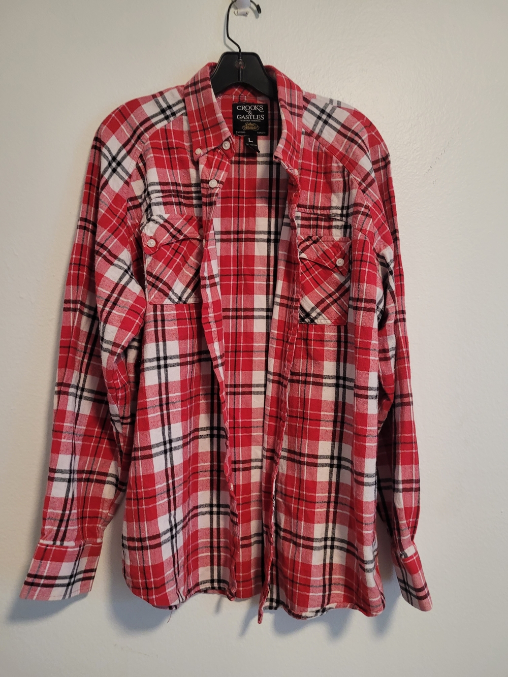 Crooks & Castles Red and White Plaid Button-Down Shirt